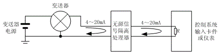 無(wú)源隔離器在三線制變送器信號(hào)輸入中的接線圖