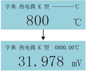 過程校驗儀熱電偶毫伏值與溫度互查畫面