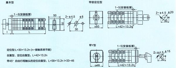 LW12-16系列萬能轉換開關外形和安裝尺寸