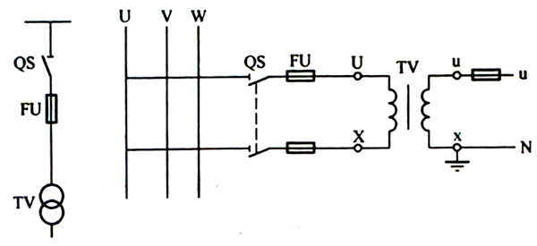 一個(gè)單相電壓互感器的接線