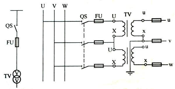 兩個(gè)單相電壓互感器V/V接線