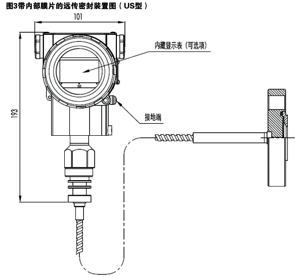 遠(yuǎn)傳壓力變送器帶內(nèi)部膜片的遠(yuǎn)傳密封裝置圖