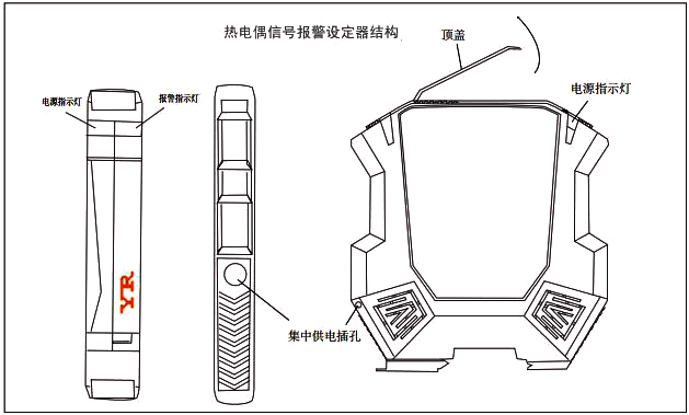 報警設(shè)定器結(jié)構(gòu)：35mm導軌卡裝，外殼ABS阻燃材料，拔插式端子