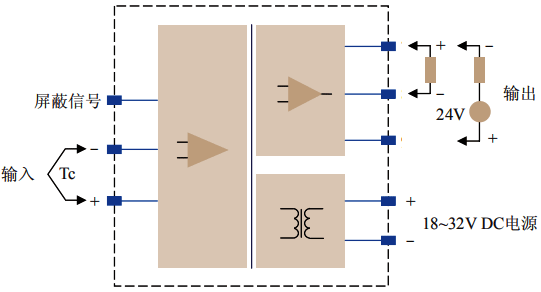 連續(xù)熱電偶高阻抗溫度變送器電氣原理與接線