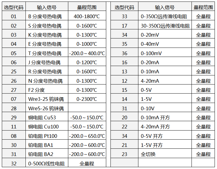 儀表輸入類型