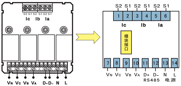 SWP-ELC多功能網(wǎng)絡(luò)電力儀表主機(jī)端子圖