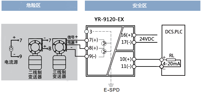 一進(jìn)一出檢測(cè)端隔離式安全柵接線圖