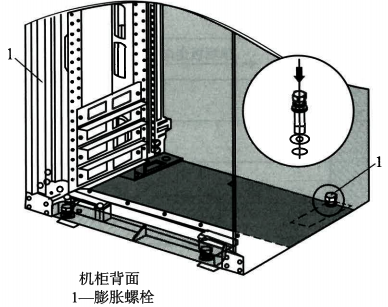 機柜前端2個膨脹螺栓緊固機柜和底座